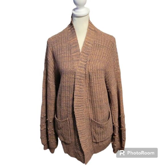 Maurices Light Brown Bobble Sleeve Open Front Knit Cardigan Women's Size XL - Picture 1 of 8